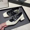Fashion Design Sense Mary Jane Single Shoes Women's 2024 Autumn New Square Head Middle Heel Temperament Women's Single Shoes Platform