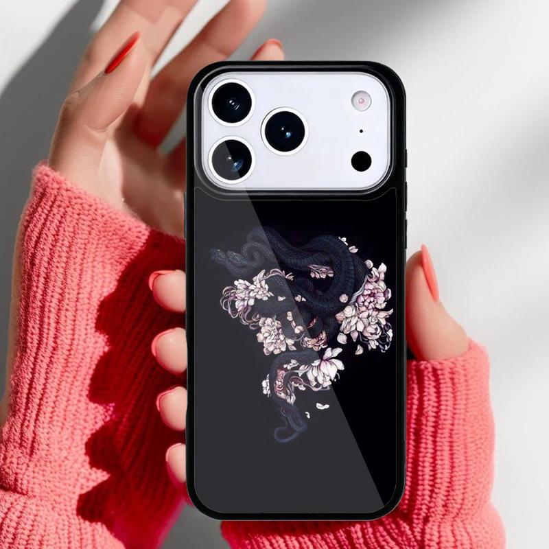 Чехол для телефона 'Цветочная змея' для iPhone 17 16 15 14 13 Pro Max Задняя крышка для 12 11 Pro Coque