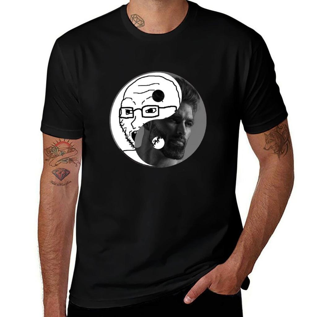 Chad Yin Yang Wojak Soy Boy Cringe Doomer Zoomer Tshirt All Weather Casual Short Sleeve Tshirt