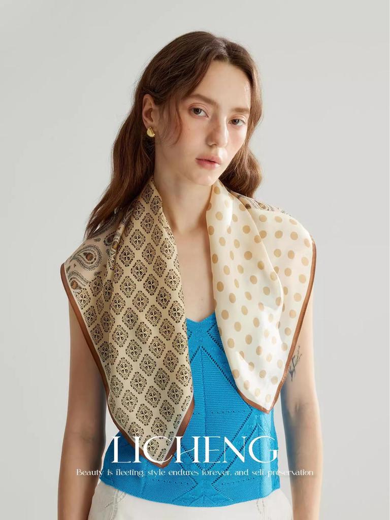 Yang Caiyu Style Striped Silk Square Scarf - Summer Sunscreen Accessory & Headband