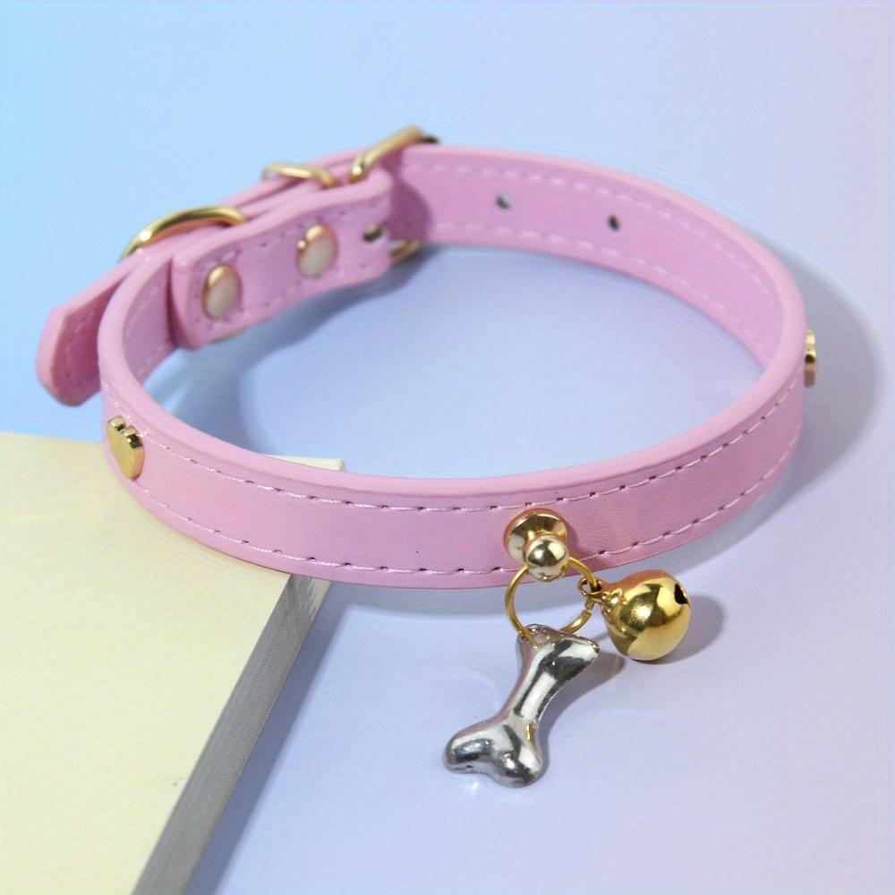 PU Leather Cat Collar With Bell Bone decoration Kitten puppy collar for Chihuahua Dachshund Teddy Accessories Pet Supplies
