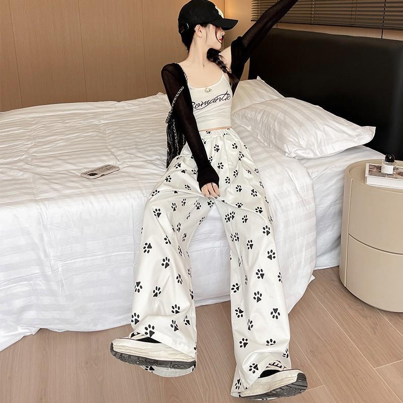Брюки женские с белыми следами от собак Yamamoto, летние тонкие новые повседневные широкие брюки из ледяного шелка с высокой талией