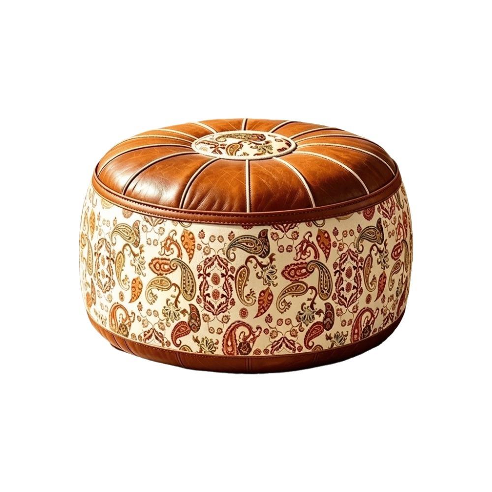 Unstuffed Sofa Stool Cover Vintage Round Footstool Cover Seat Cushion Cover  Leisure