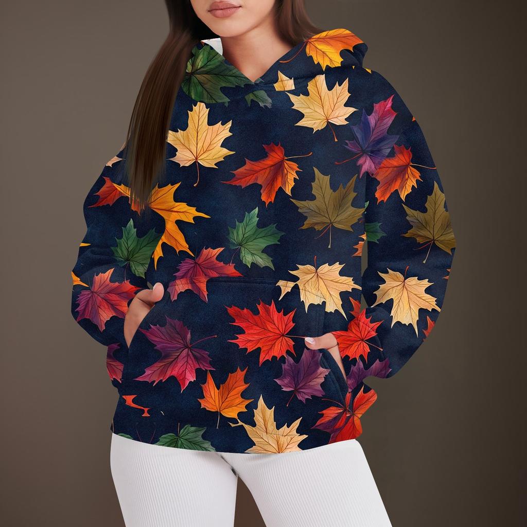 Women's Fashion Casual Pullover Hooded Sweatshirt  Printed Long Sleeve Sweatshirt