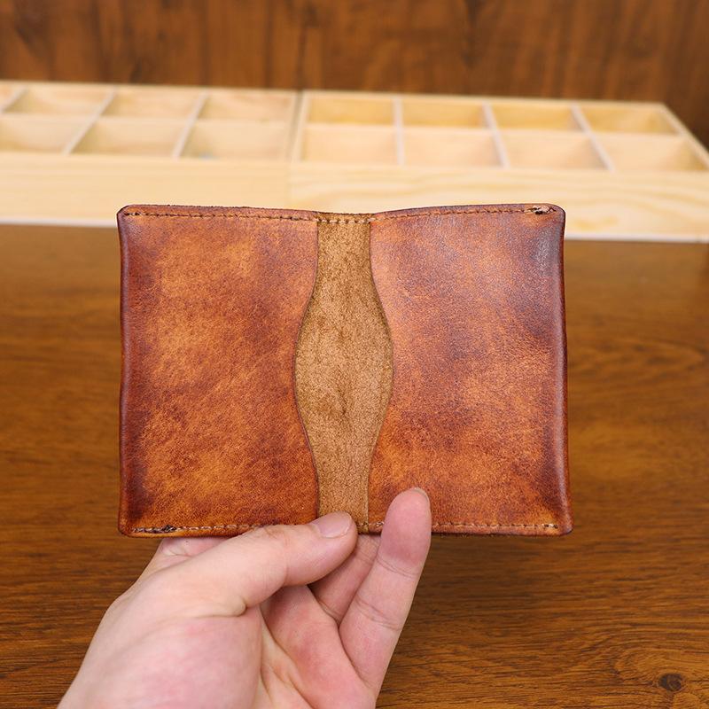 New Head Layer Cow Pickup Bag for Female Students, Simple Card Bag, Retro Vegetable Tanning Leather Used, Brushed, Handmade Business Card Bag