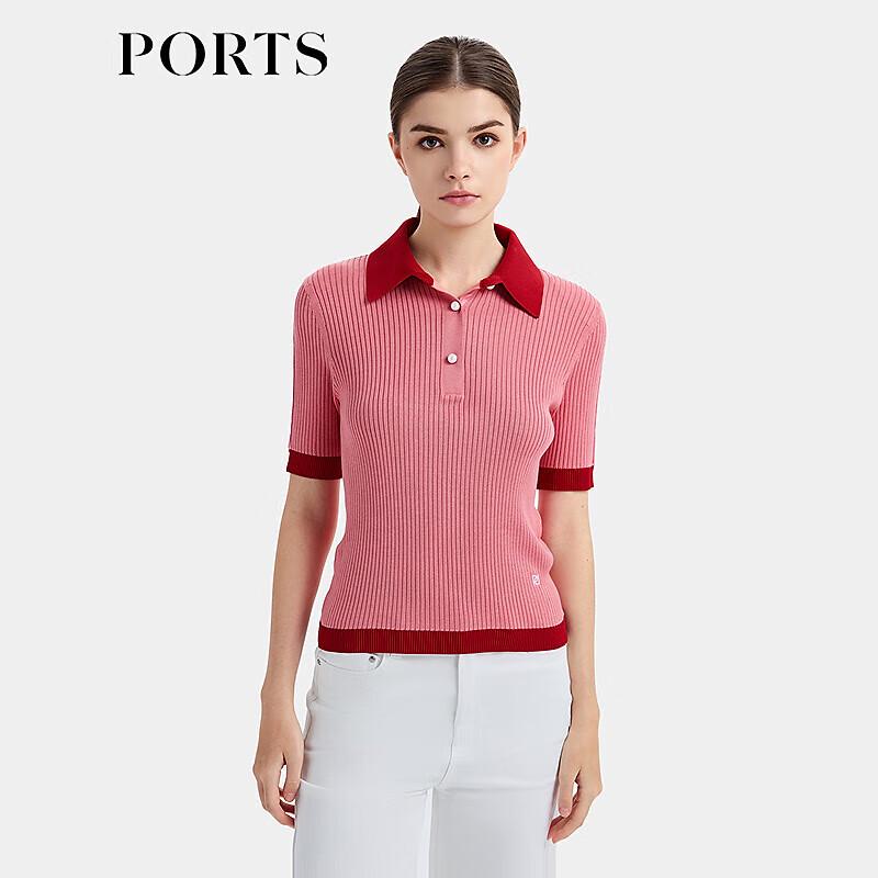 PORTS Women's Polo Neck Short Sleeve Knit Top