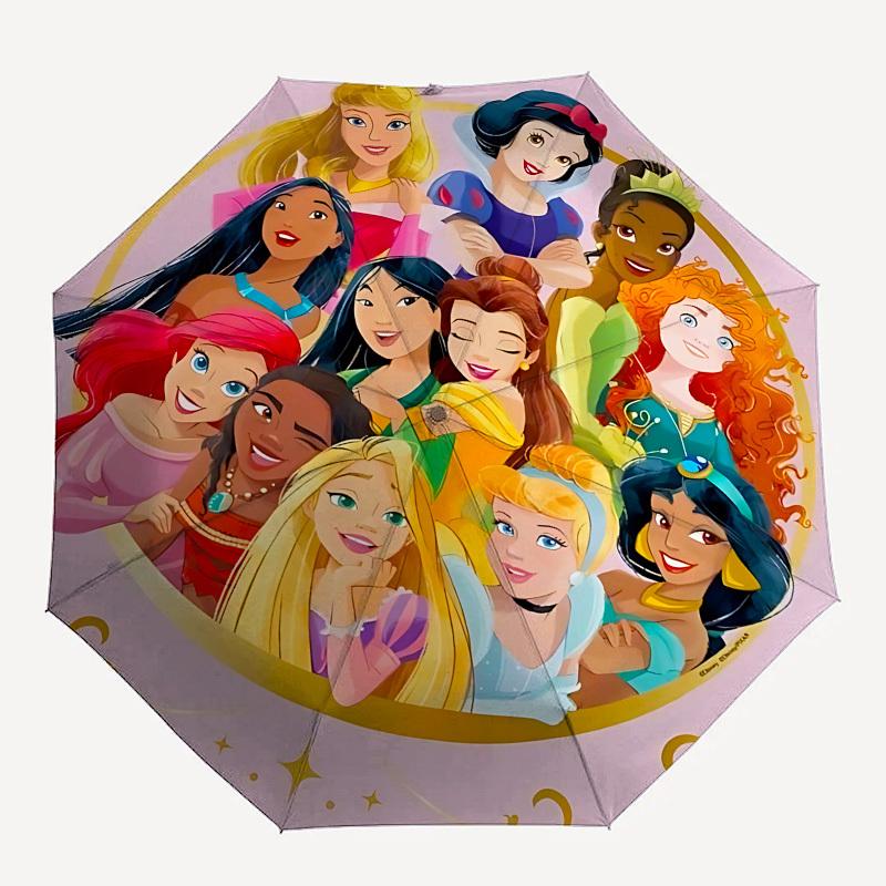Disney Princesses, Friendship Themed Automatic Opening and Closing Umbrella, Brightly Colored 8-rib Portable Umbrella, Suitable for Men and