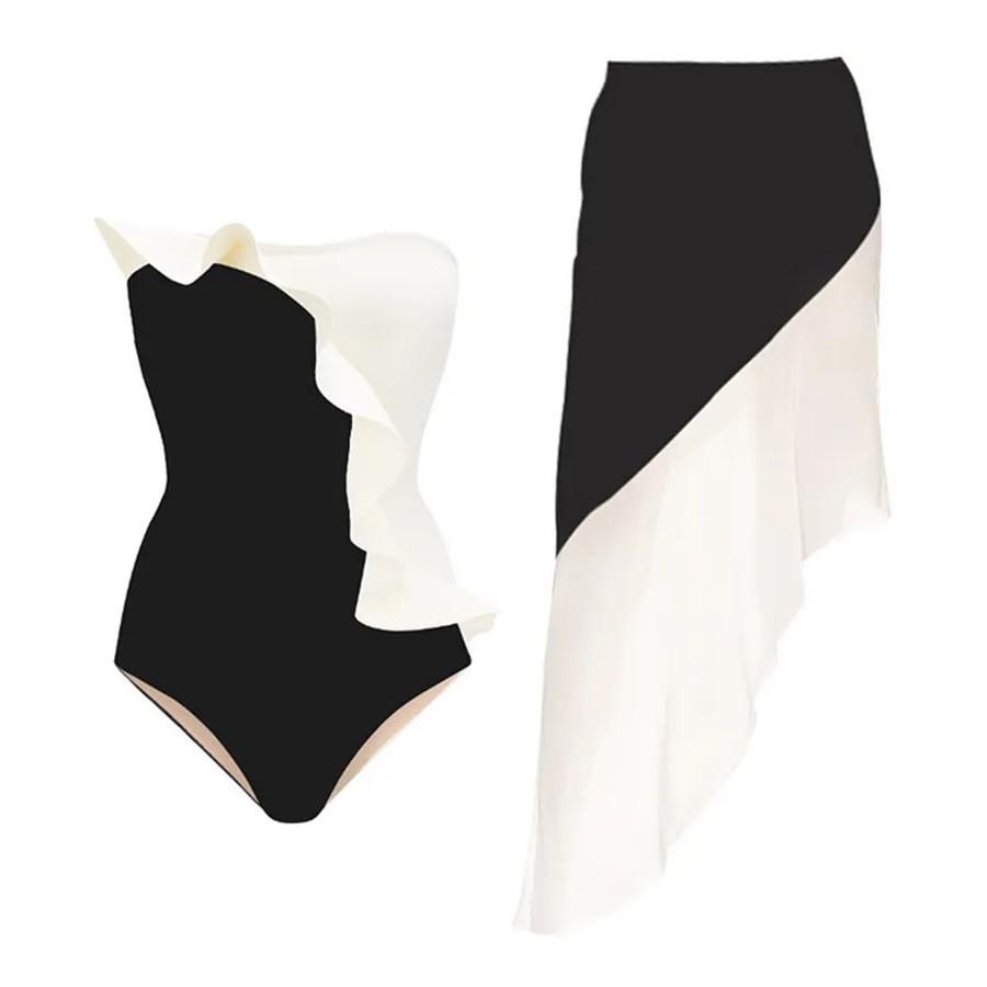 Женский сексуальный приталенный комплект из двух частей с купальником с принтом и длинной юбкой