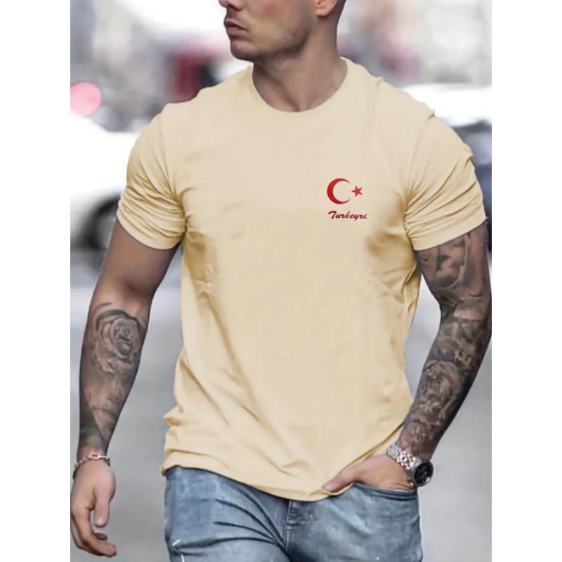 Men's Short Sleeved T-shirt, Round Neck Top, Letter Pattern Print, Comfortable, Casual, Summer, Loose Size
