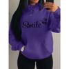 Smile Font Language Butterfly Pattern Hoody For Women Sport Pocket Clothing Cute Multicolor Streetwear Autumn Fashion Hoodies