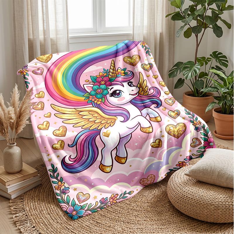 Rainbow Unicorn with Stars Theme blanket Lightweight Warm Flannel Blanket Decorative Throw Blanket for Home Decoration