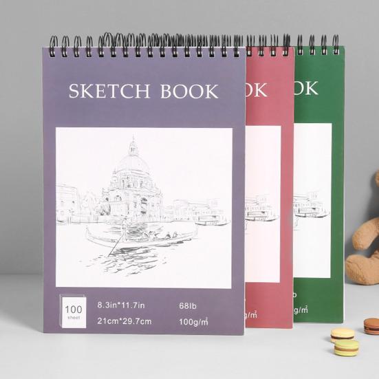 A4 Hardcover Sketch Book Spiral Wire Bound 100 Sheets Acid Free Thick Paper Artist Art Student Sketching Drawing Writing Sketchbook Art Supplies