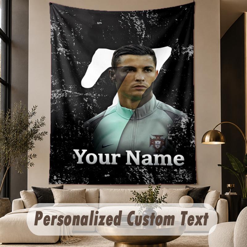 Custom Text Tapestry Cristiano Ronaldo Print Wall Tapestry Indoor Living Room Wall Decor