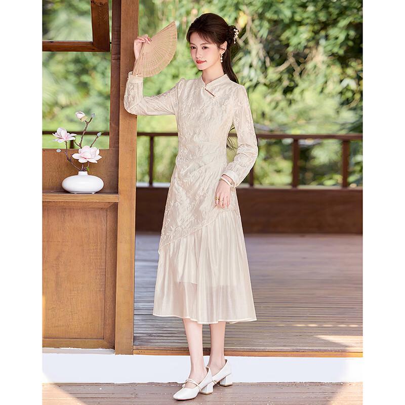 Элегантное миди-платье с длинным рукавом в новом китайском стиле