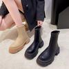 Зимние ботинки для женщин 2024 Повседневные теплые в зарубежном стиле Женские короткие ботинки на платформе с круглым носком ПУ Женские рыцарские ботинки