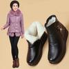 Leather Boots Winter Middle-aged and Elderly Flat-bottomed Short Boots Women's Warm Cotton Shoes Soft-soled Non-slip Thickened Velvet Women's Shoes
