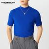Men High Neck Short Sleeve Fitted Casual Undershirts T-shirts Tops