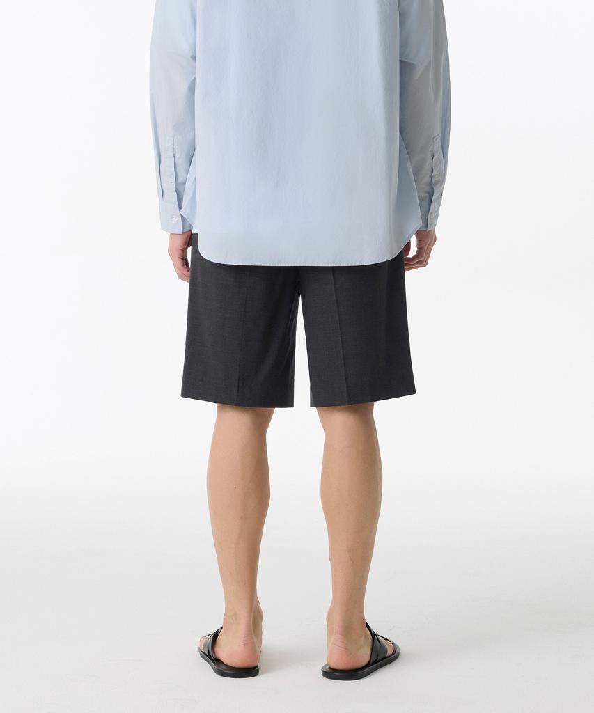 MUSINSA STANDARD Summer Wool Two-Pleat Wide Hidden Elastic Waist Half Slacks [Charcoal Gray]