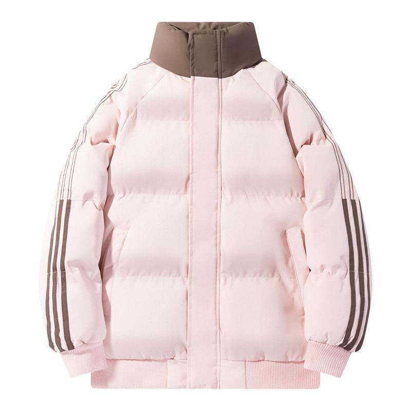 Мужская одежда с хлопковой подкладкой, осенне-зимний тренд, свободная, контрастных цветов, в полоску, теплая, с воротником-стойкой, хлопковая одежда для пар, универсальное пальто для мужчин