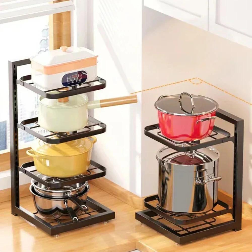 Pot Rack Kitchen Organizer Cabinet Adjustable Assembled Detachable Metal Storage Bowl Shelf Multilayer Simple Pot Rack Organizer