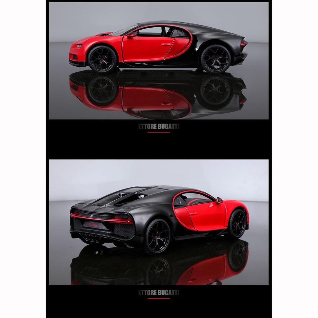 1:24-масштабная модель автомобиля Bugatti Chiron, игрушки для мальчиков, игрушки в возрасте от 3 до 12 лет, транспортные средства с откатным механизмом, музыкальными дверями и открывающимся капотом