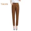 Women Pants Elastic High Waist Solid Color Slim Fit Trousers with Pockets Casual Commuting Style Office Lady Pants