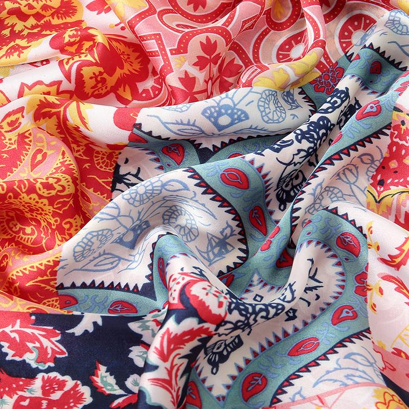 Шелковый атласный шарф с цветочным принтом, элегантная шаль, дорожная повязка на голову, женская ветрозащитная шаль для отдыха на открытом воздухе 180*90 см