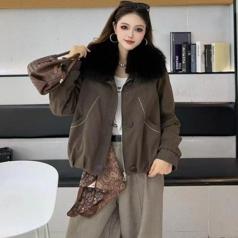 Womens Oversized Collar Faux Fur Lined Parka 2026 Fall Winter Thick Warm Fashion Coat