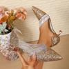 Fashion Luxury Champagne Gold Rhinestone Strap Pump Shoes Woman Sexy Point Toe Stiletto Kitten Heel Glitter Zapatos Bling Evening Shoes