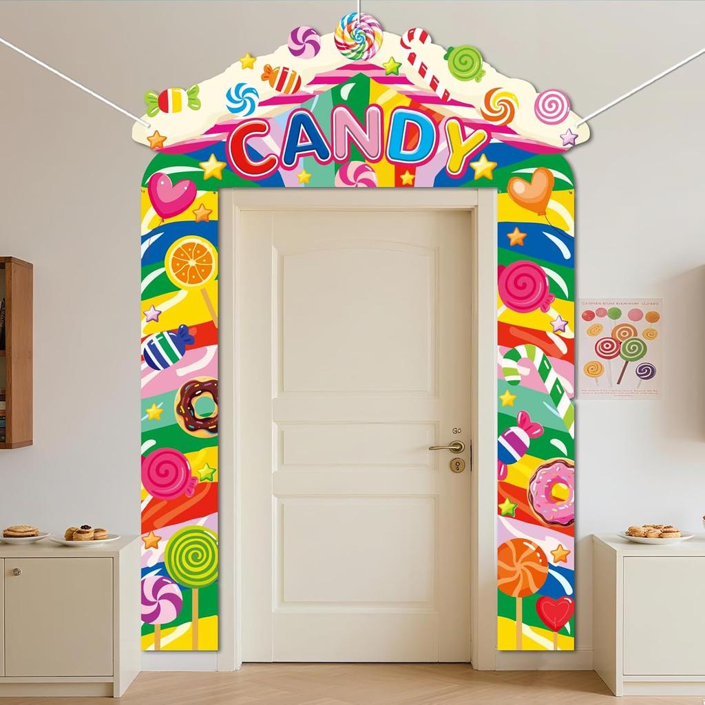 CUTHOLLOW 3 шт. Декор для вечеринки "Страна сладостей" Баннер-вывеска на крыльцо, Баннер на дверь с тематикой леденцов, пирожных, пончиков, Фотозона