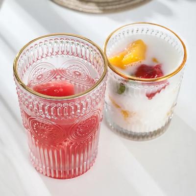 Ретро рельефный круглый стеклянный стакан для воды креативный завтрак молочный стаканчик светлый роскошный десерт магазин изысканные кофейные чашки