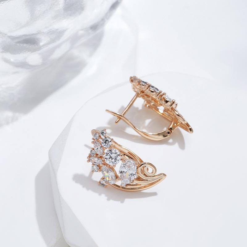 Модные серьги с натуральным цирконом Женские Серьги-цветы с симметрией для банкета цвета розового золота Заявление Ювелирные изделия Кристалл Подарок