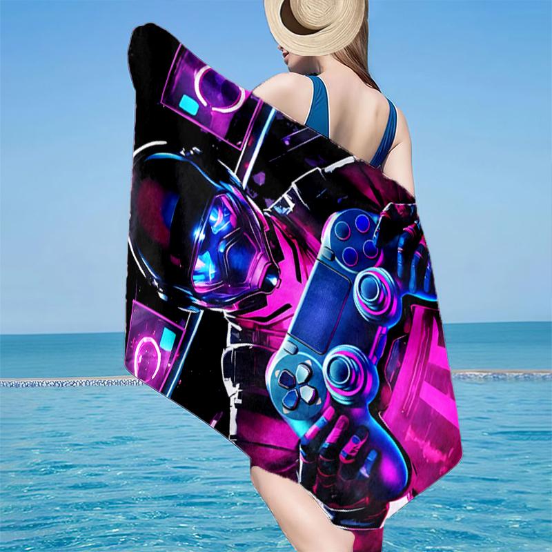Cyberpunk Gaming Neon Beach Towel, Super Soft Microfiber, Gift for Her/Him, Birthday, for Pool, Beach, Travel, Home Decor Fan gifts