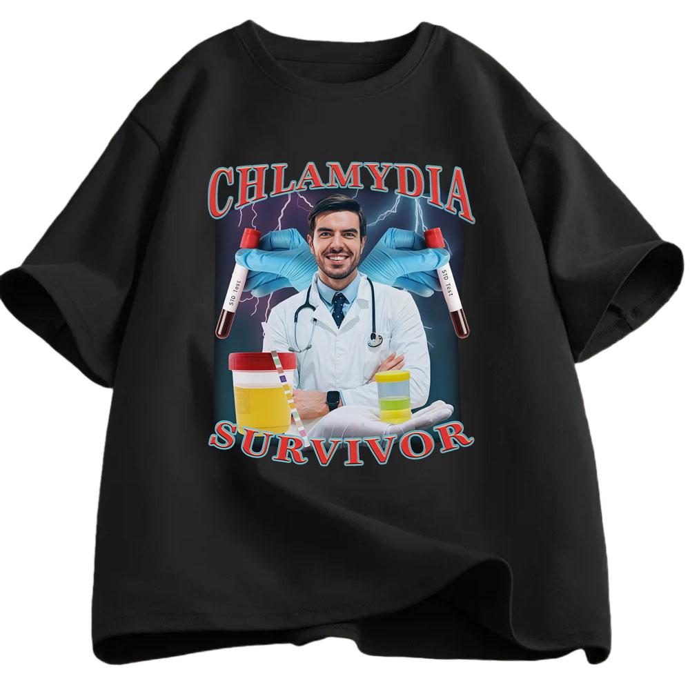 Chlamydia Survivor Fun Tshirt Mens Womens Casual Cotton Tshirt Fashion Humorous Oversized Short Sleeve Tshirt Mens Tshirt