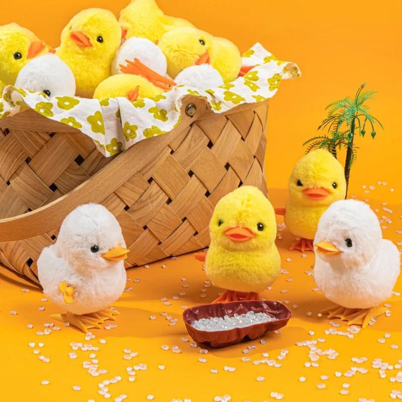 Желтая Курица Прыгающая Заводная Игрушка Ходячая Симуляция Плюшевая Заводная Винтажные Игрушки для Детей от 2 до 4 Лет Игрушки Подарок