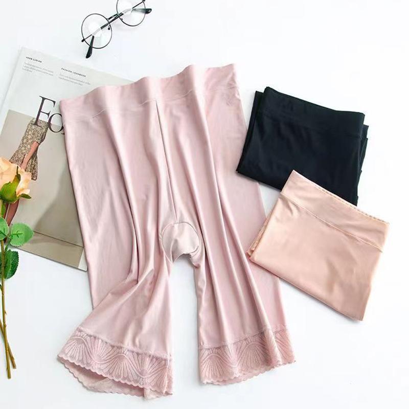 Защитные шорты, женские шорты больших размеров, летние бесшовные шорты из ледяного шелка с высокой талией, сексуальные кружевные не натирающие нижние юбки, боксеры женские