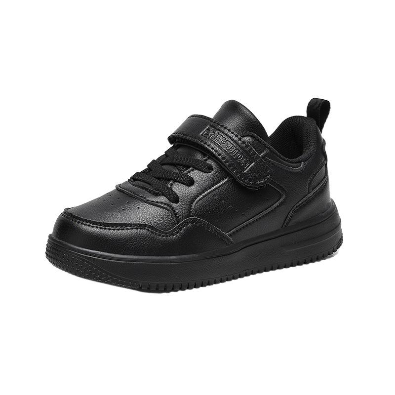 790 Middle and Older Children's New Trendy Fashion Black Spring and Autumn Leather Surface Classmates Boys Casual Shoes Small Black Shoes Girls Soft