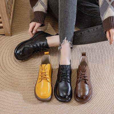 Мама мягкая подошва короткие ботинки женские новые кожаные одинарные ботинки шерстяные теплые хлопковые кожаные туфли британские ботинки Мартин