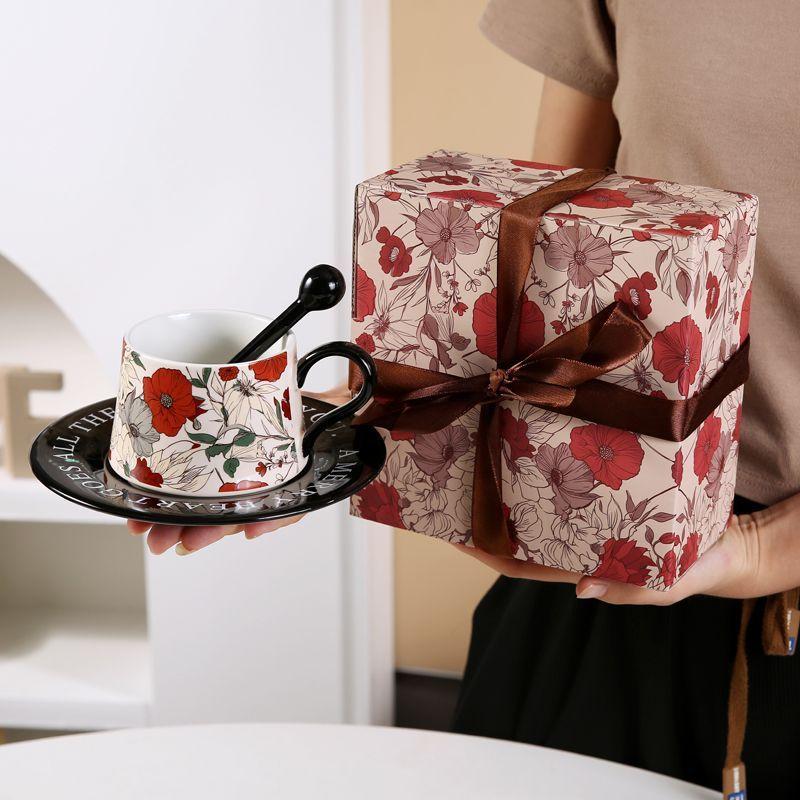 Light Luxury High-End Coffee Cup And Saucer Set, Gesang Flower Ceramic Cup, Niche Girls Gift, Afternoon Tea Flower Teacup