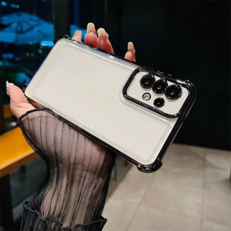 Противоударный силиконовый чехол с гальваническим покрытием «Четыре угла» для Samsung Galaxy A17 A56 A36 A73 5G A53 A52 A33 A23 A22 A13 A12