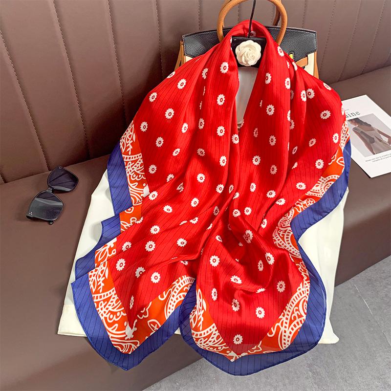 110x110cm Women Silk Square Scarf Hijab Female Design Print Lady Shawl Wraps Foulard Headbands Bufanda Large Bandana Luxury
