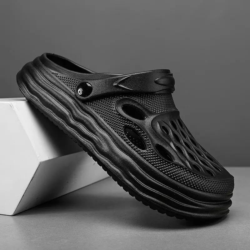 Модная платформа Мужские тапочки с отверстиями Сабо Слайды Мягкие Пляжные Повседневные Стиль 2025 Веселые Взрослые Высокое Качество Модный Дизайнер Роскошная Мужская Обувь