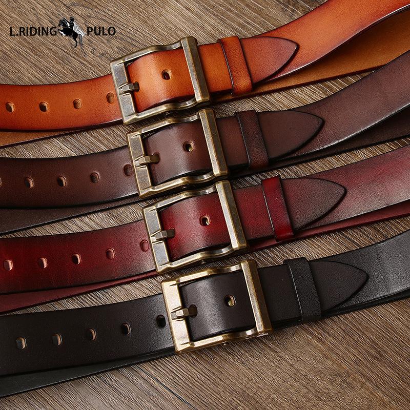 High-end Light Luxury Retro Pure Handmade First Layer Cowhide Belt Men's Fashionable All-match Genuine Leather Belt
