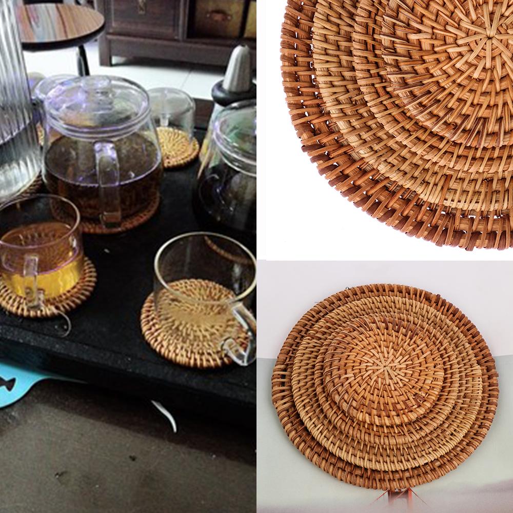 Round Kitchen Handmade Cup Mats Table Padding Bowl Pad Rattan Coasters