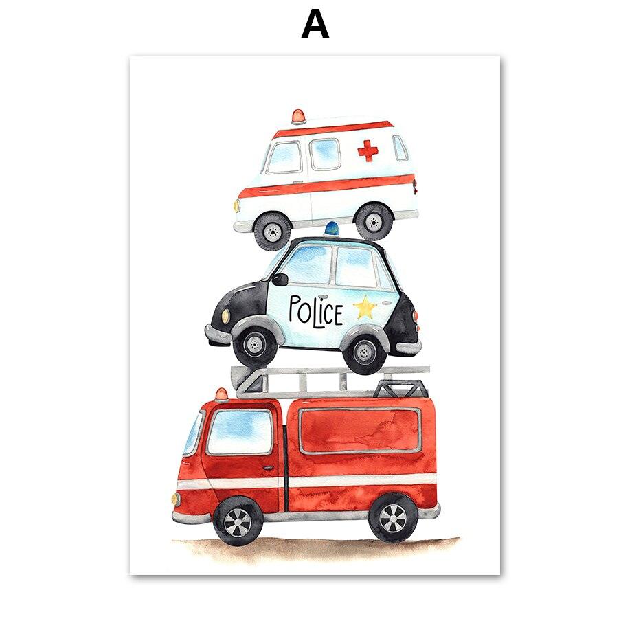 Kids Room Decor Alphabet Learning Vehicles Canvas Art Fire Truck Ambulance Nursery Wall Posters