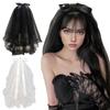 1Pc Wedding Ribbon Hair Accessories Double Layer Bowknot Face Covered Mesh Cosplay With Comb Bridal Pearl Head Veils Short Veil