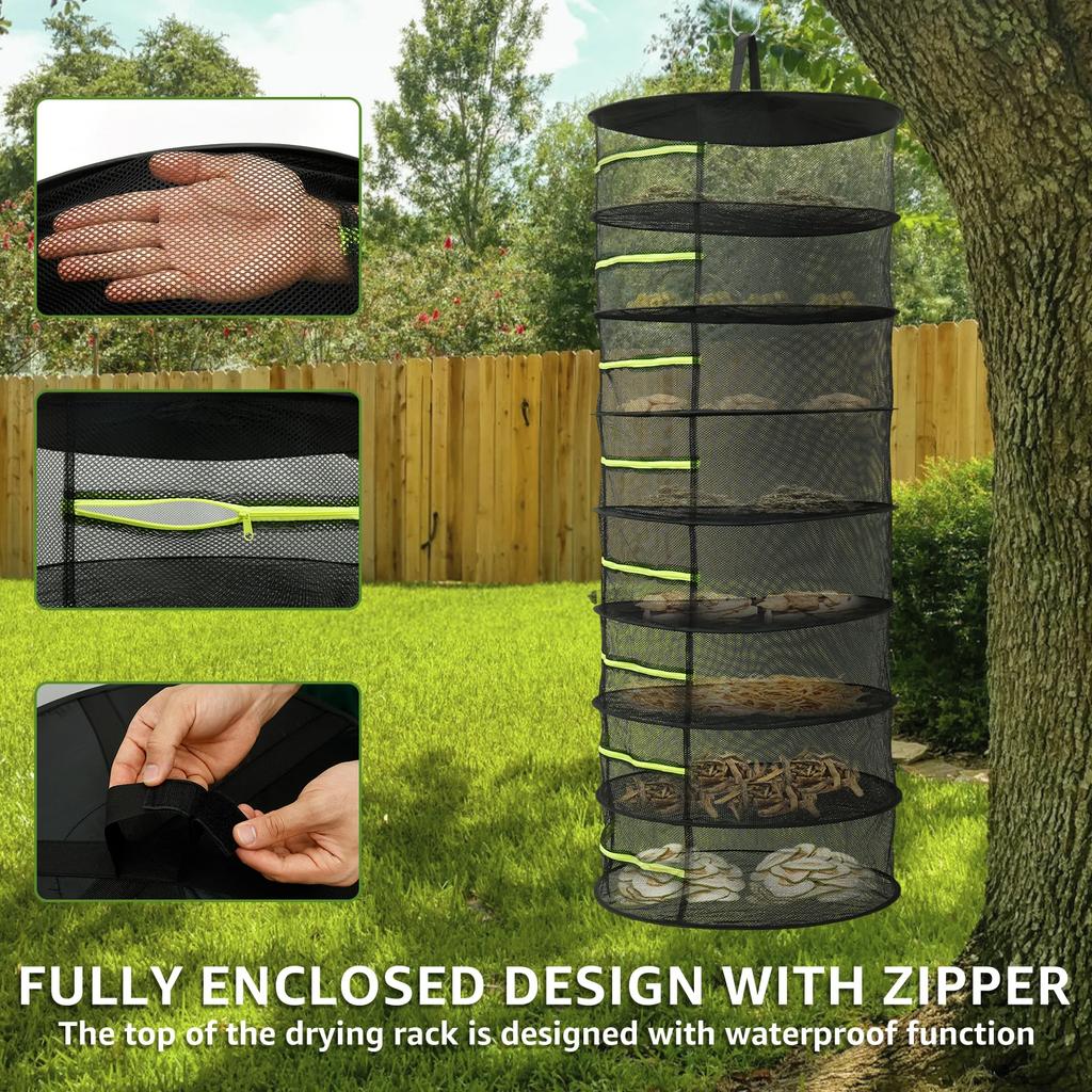 8-слойная сушилка для трав, нейлоновая подвесная сушилка, сетка с молнией, дышащая подвесная сетчатая корзина, сушилка для цветов, бутонов, растений