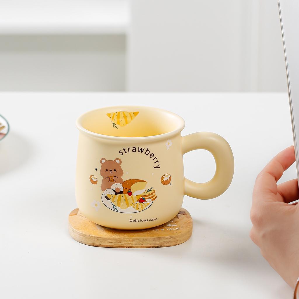 Cartoon Cute Beige Bear Ceramic Coffee Milk Cup Student Dormitory Drinking Water Cups High Appearance Level Mug Office Water Cup
