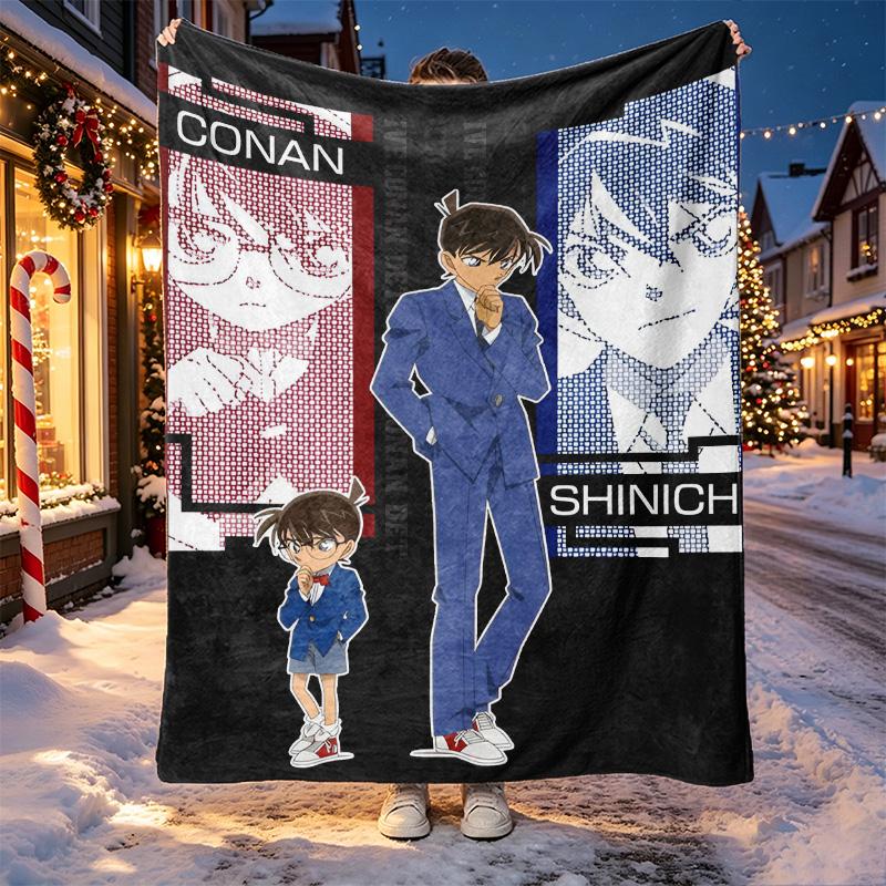 Detective Conan Pattern Blanket for Home Decoration, Bed, Sofa, Car Travel, Camping, Suitable for All Seasons, Birthday Christmas Gift