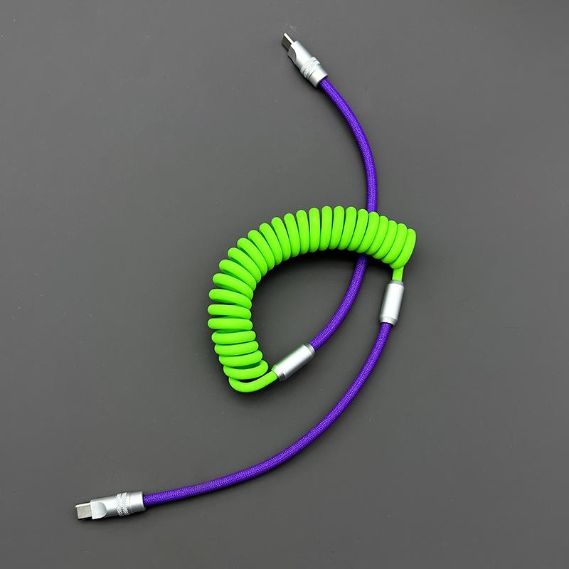 Color Matching Silicone Spring Fast Charging Data Cable Compatible With Carplay For Mobile Phone